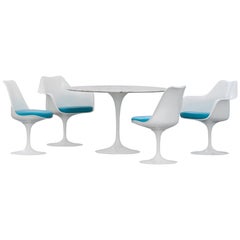 Eero Saarinen, Set of 4 Tulip Chair by Knoll International in Turquoise-Blue