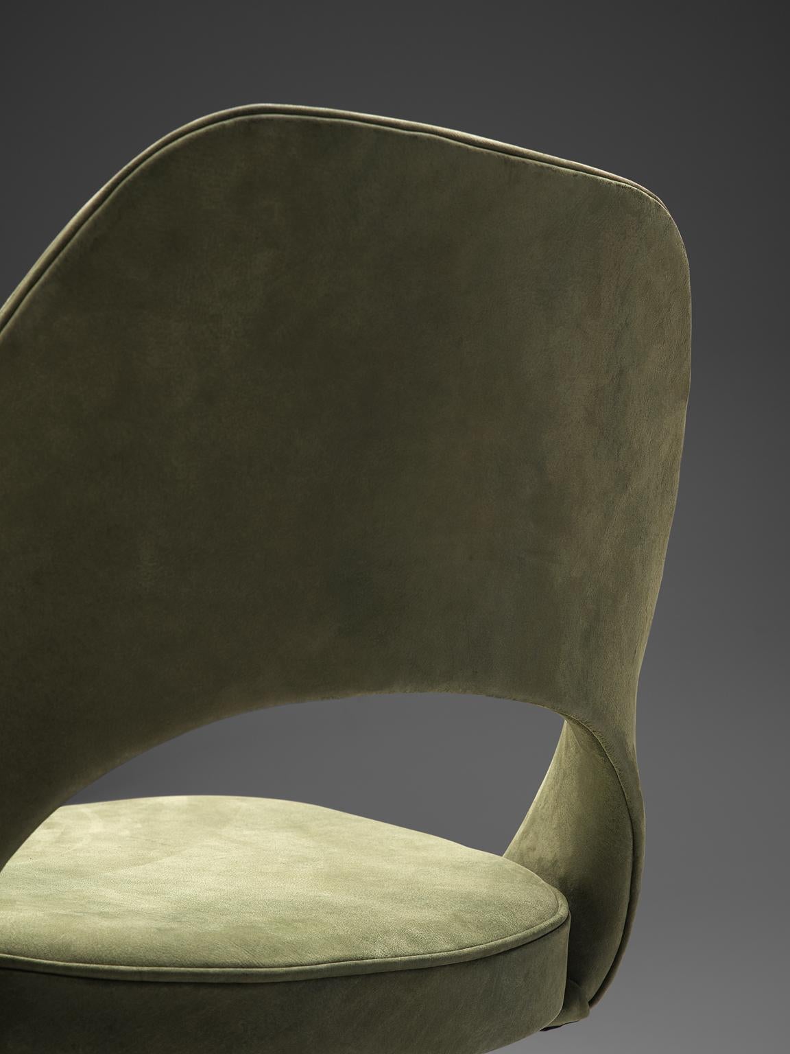 American Eero Saarinen Set of Six Chairs in Moss Green Suede