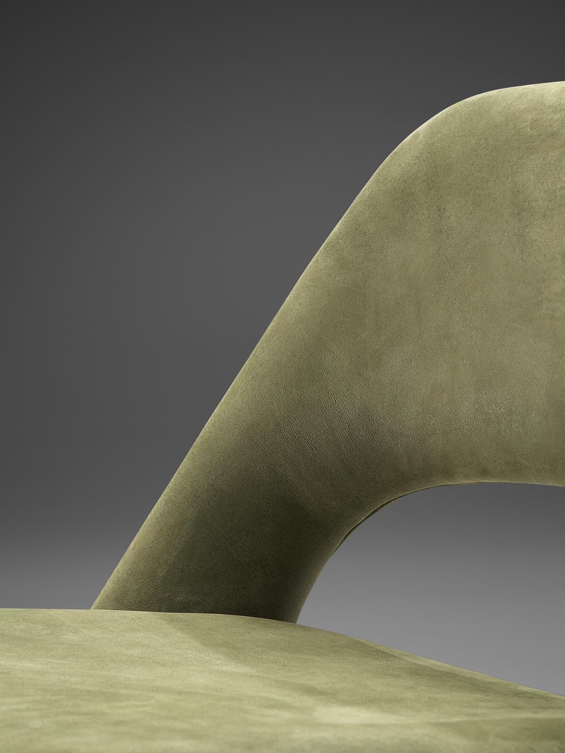 Mid-20th Century Eero Saarinen Set of Six Chairs in Moss Green Suede