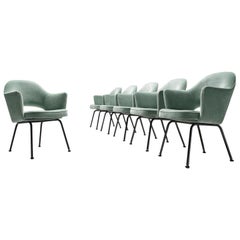 Eero Saarinen Set of Six Reupholstered Armchairs in Velvet and Metal