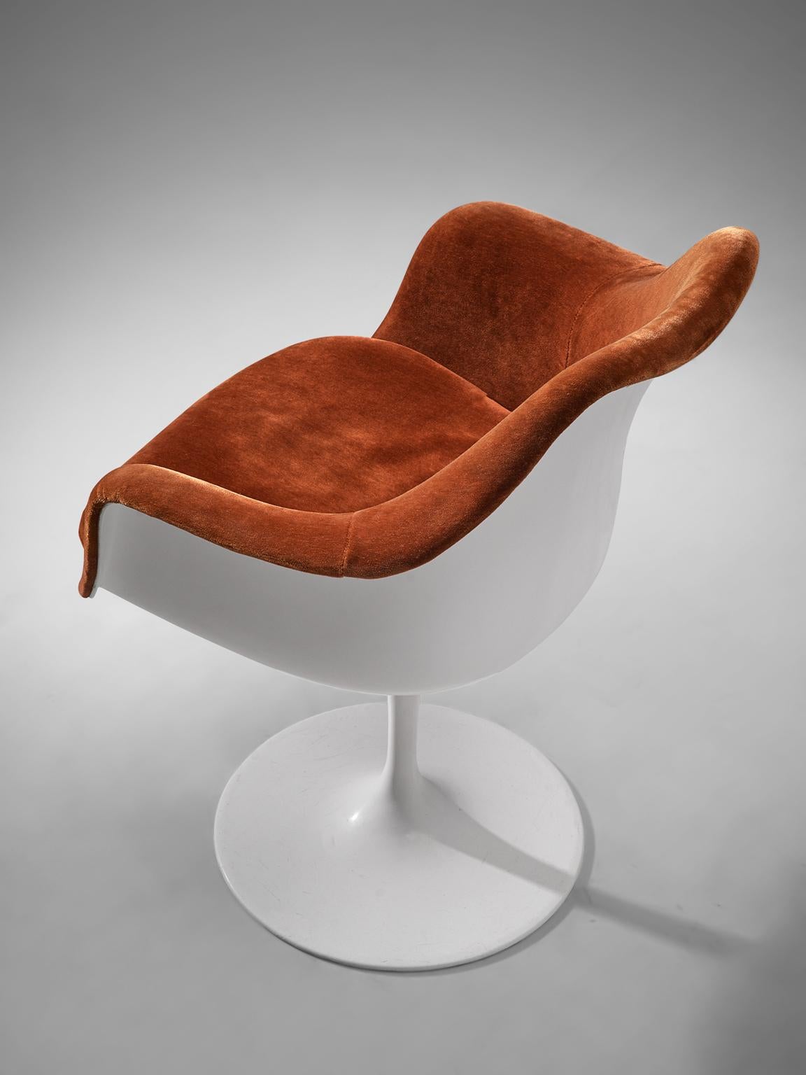 Eero Saarinen Set of Six 'Tulip' Dining Chairs in Terracotta Velvet 1