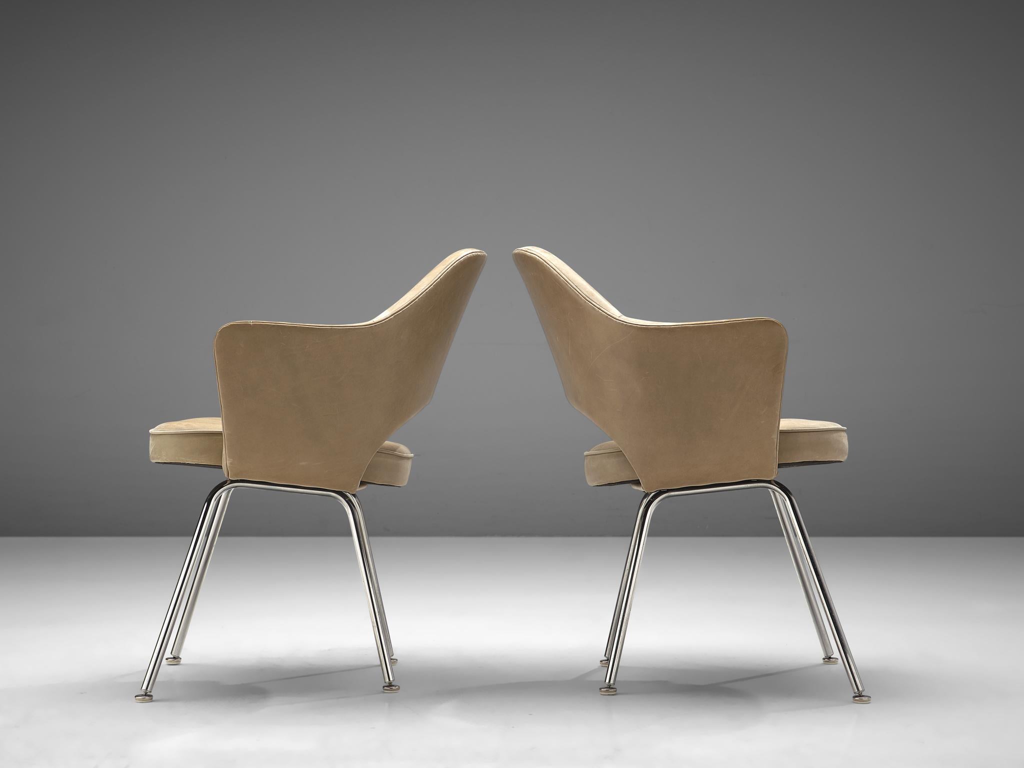 Eero Saarinen Six Armchairs in Light Beige Leather In Good Condition In Waalwijk, NL