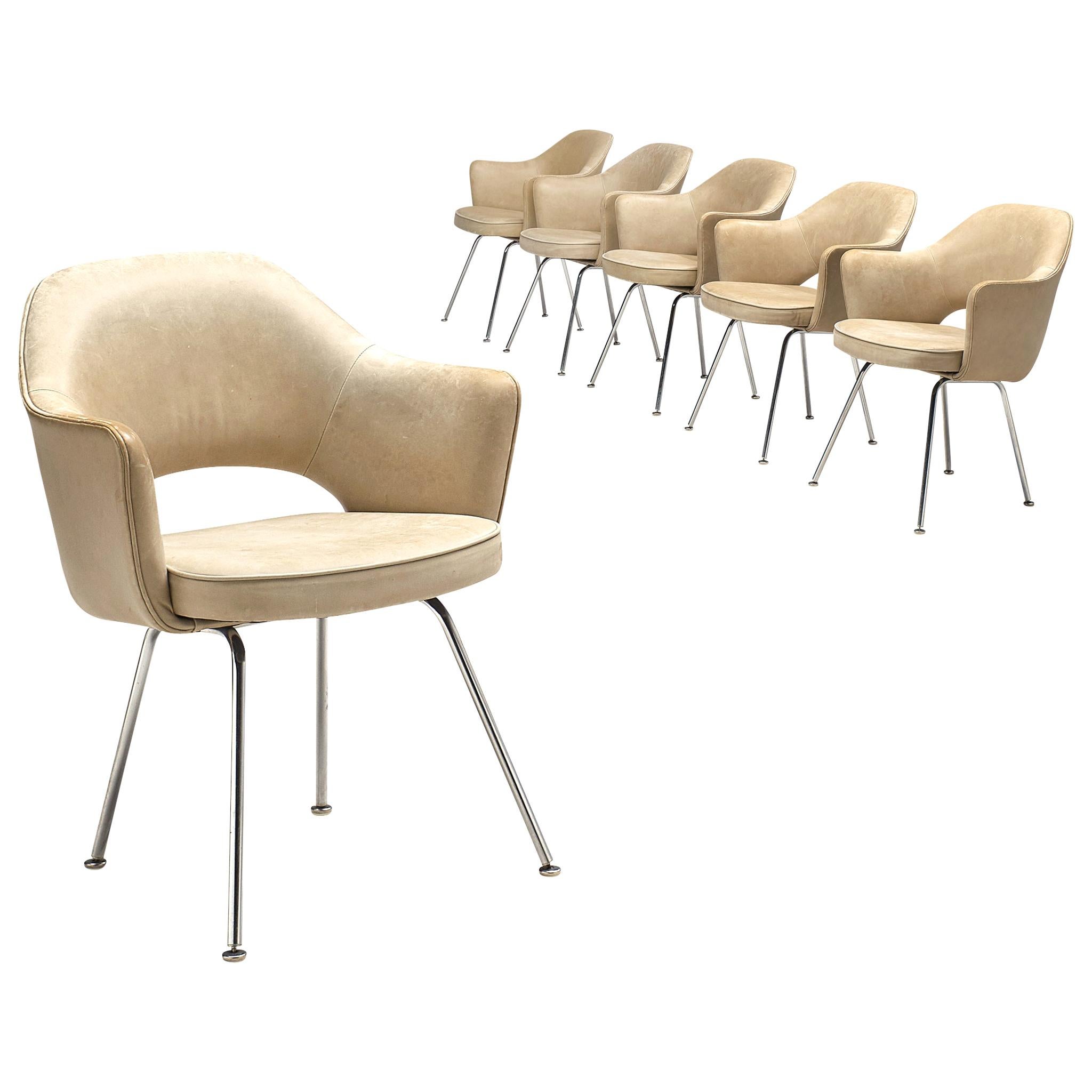 Eero Saarinen Six Armchairs in Light Beige Leather