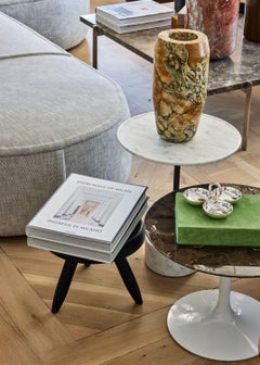 Eero Saarinen Small Round Coffee Table with Espresso Marble Top & White Base