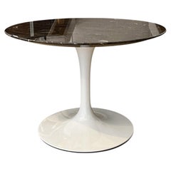 Eero Saarinen Small Round Coffee Table with Espresso Marble Top & White Base by 