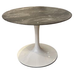 Eero Saarinen Small Round Table with Grey Satin Marble Top & White Base by Knoll