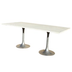 Eero Saarinen Style Double Tulip Base Dining Table W/ White Rectengular Top