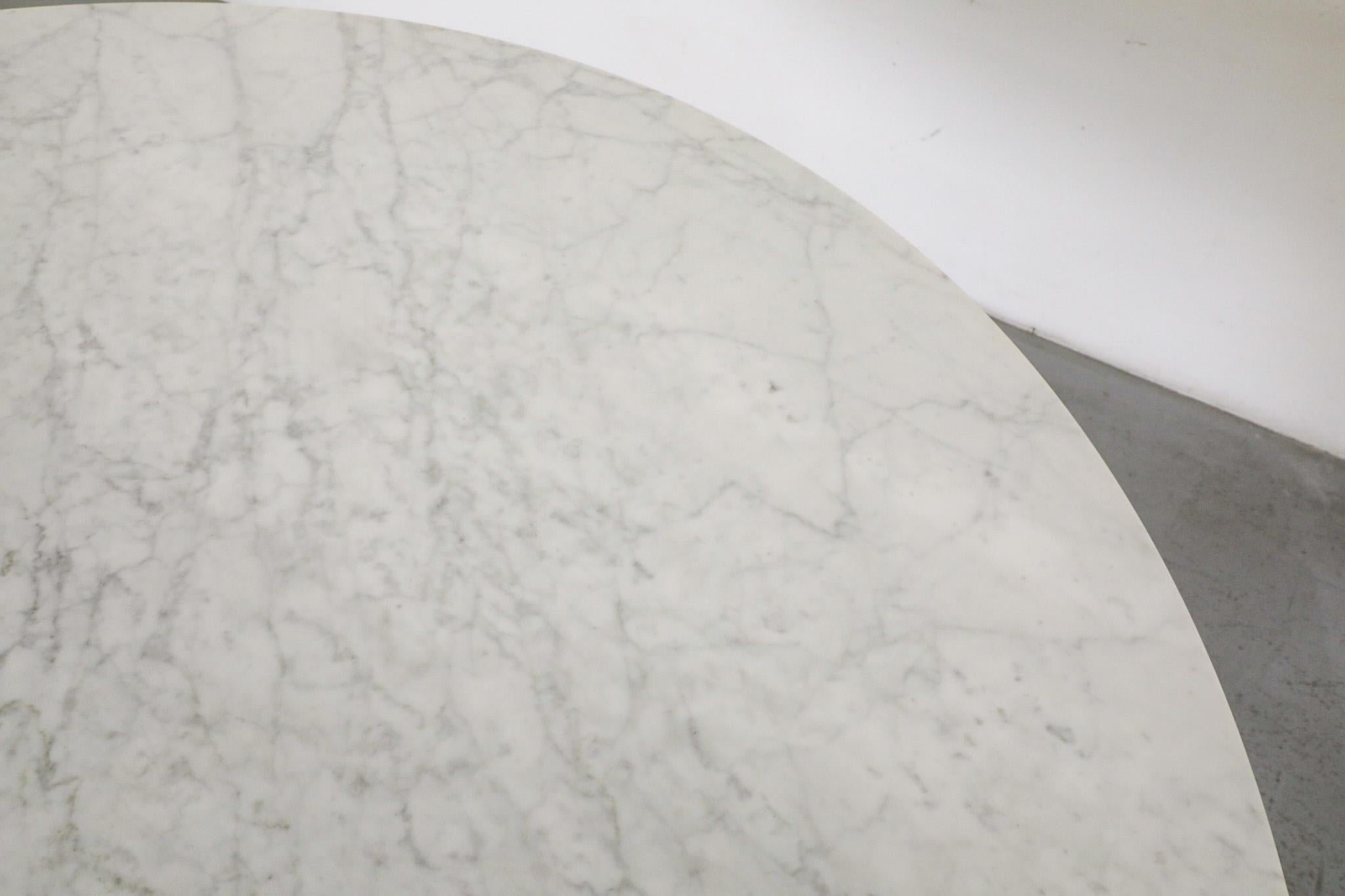 Aluminum Eero Saarinen Style Marble Dining Table with White Tulip Base by France & Sons