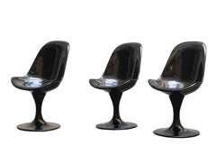 Eero Saarinen Style Set of 3 Black Dining Chairs Tulip Model, Italy 1970s