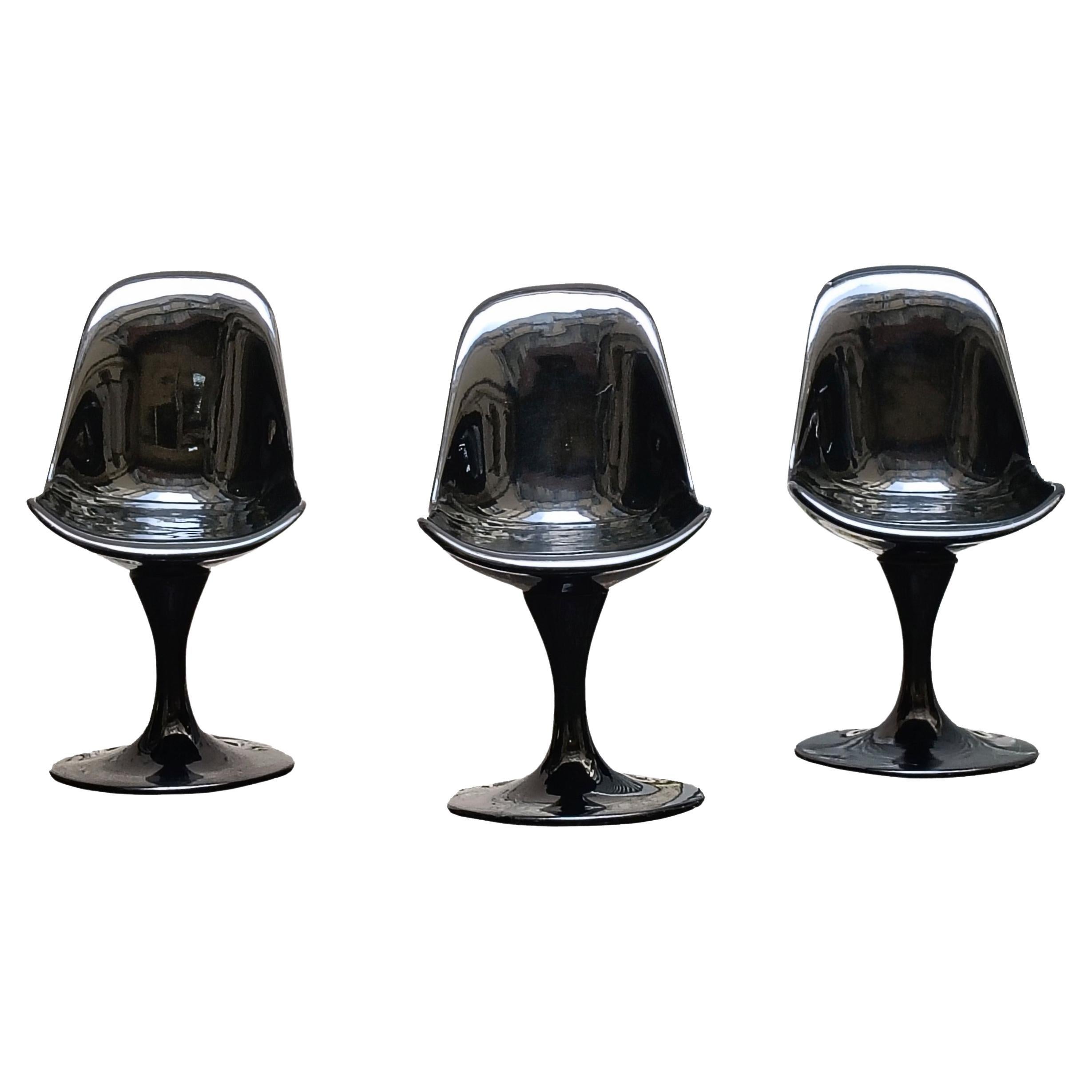Eero Saarinen Style Set of 3 Black Dining Chairs Tulip Model, Italy 1970s
