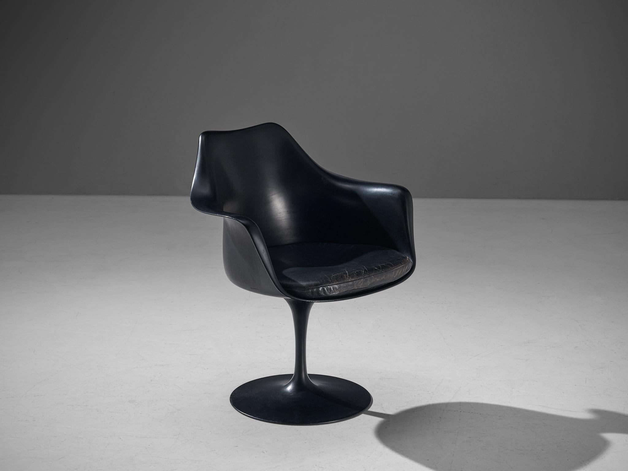 American Eero Saarinen ‘Tulip’ Armchair in Black Leather