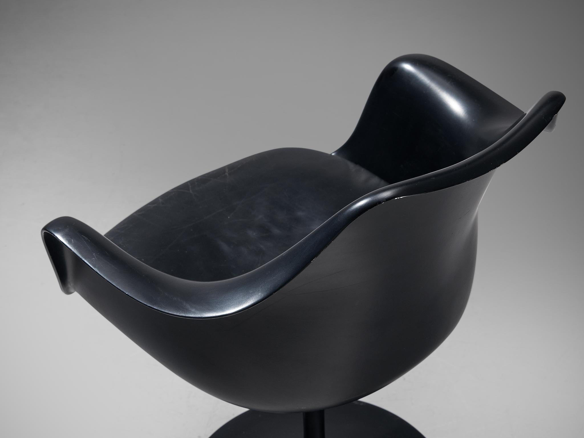 Aluminum Eero Saarinen ‘Tulip’ Armchair in Black Leather