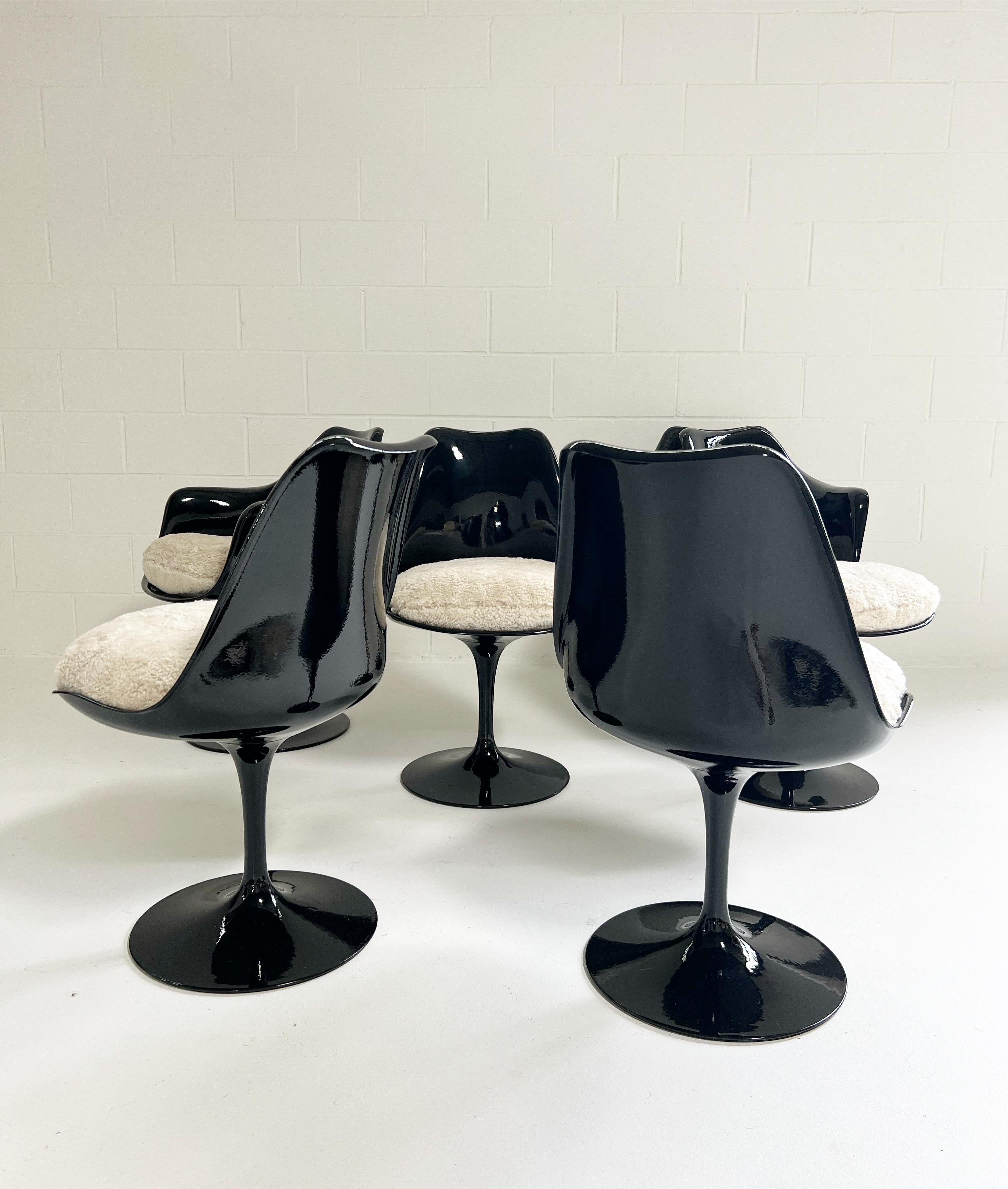 American Eero Saarinen Tulip Chairs with Custom Shearling Cushions, Set of 6