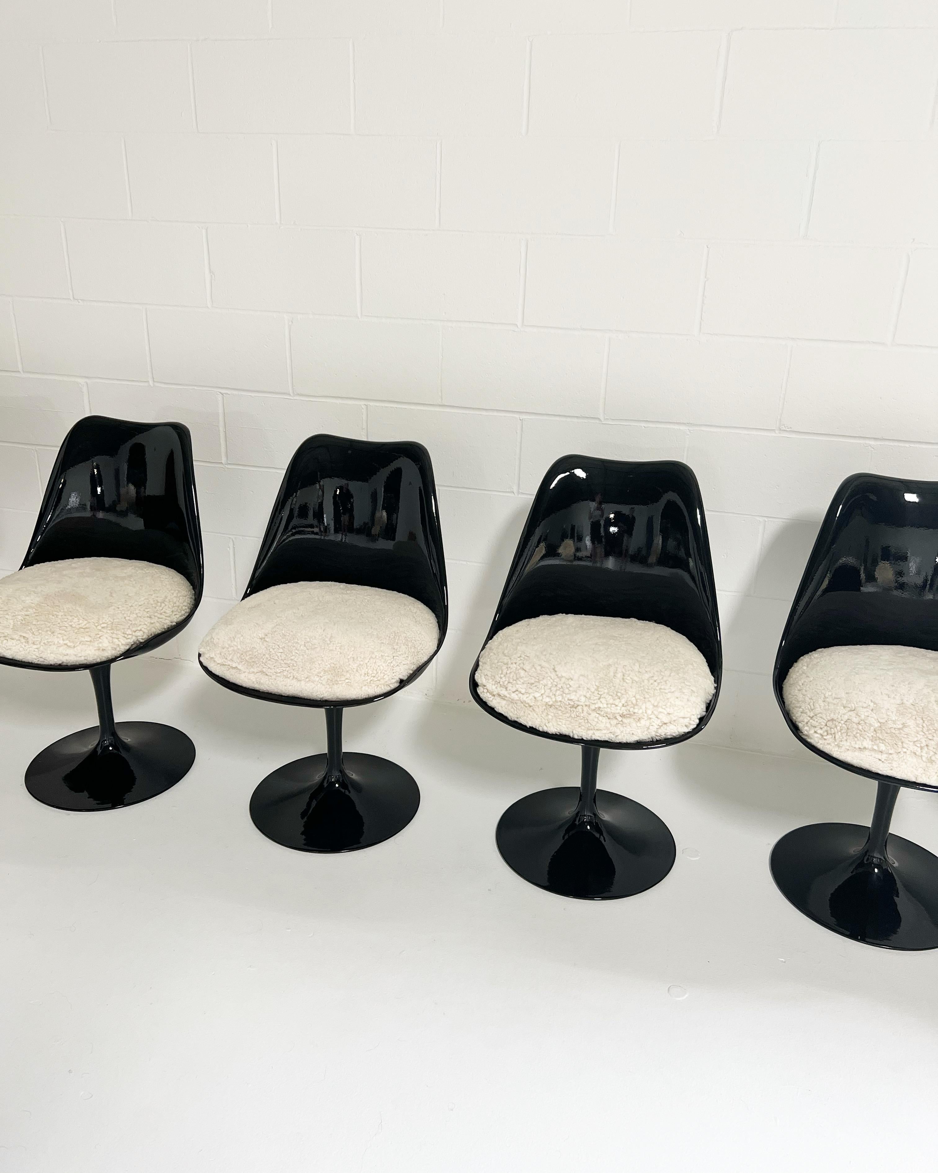 Mid-20th Century Eero Saarinen Tulip Chairs with Custom Shearling Cushions, Set of 6