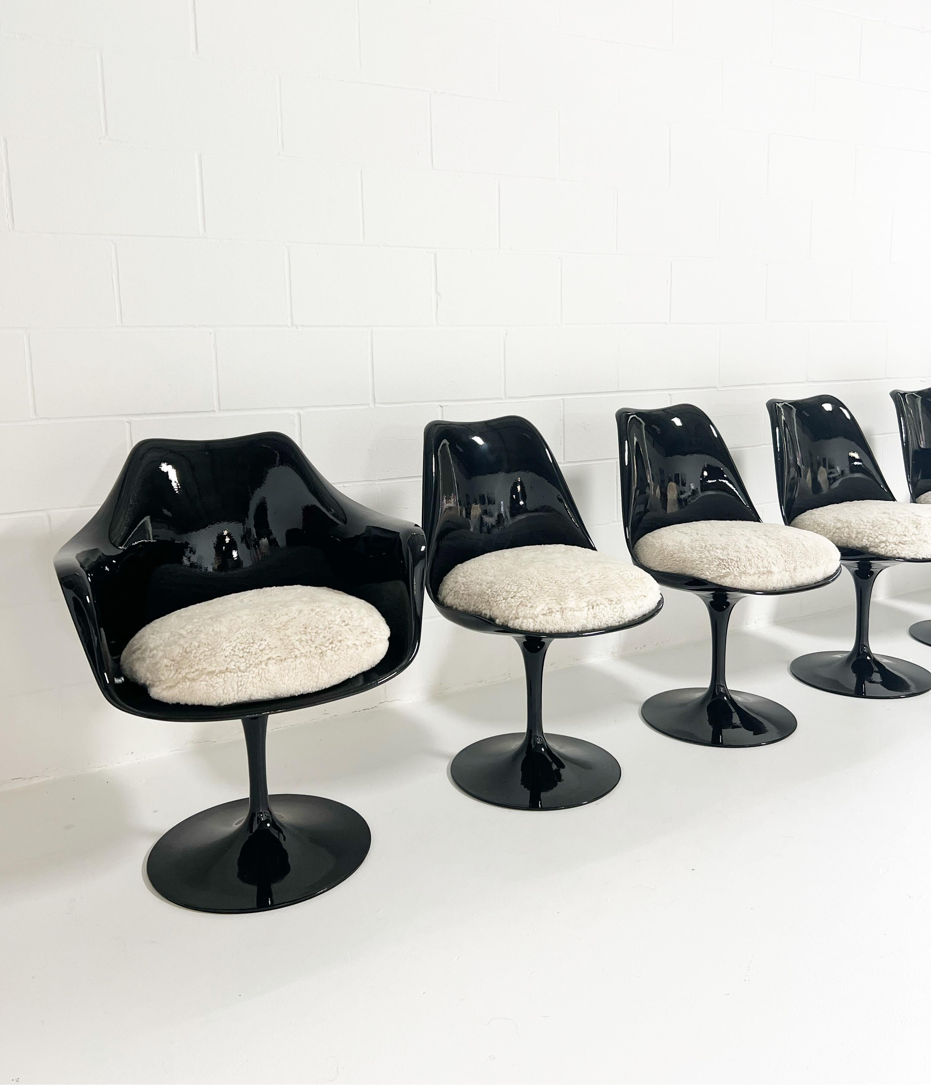 Eero Saarinen Tulip Chairs with Custom Shearling Cushions, Set of 6 2
