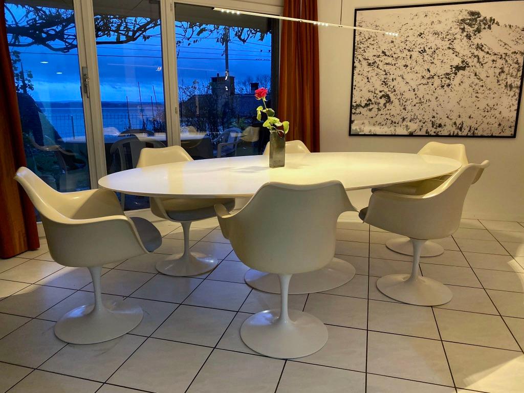 Swiss Eero Saarinen Tulip Oval White Laminate Dining Table by Knoll