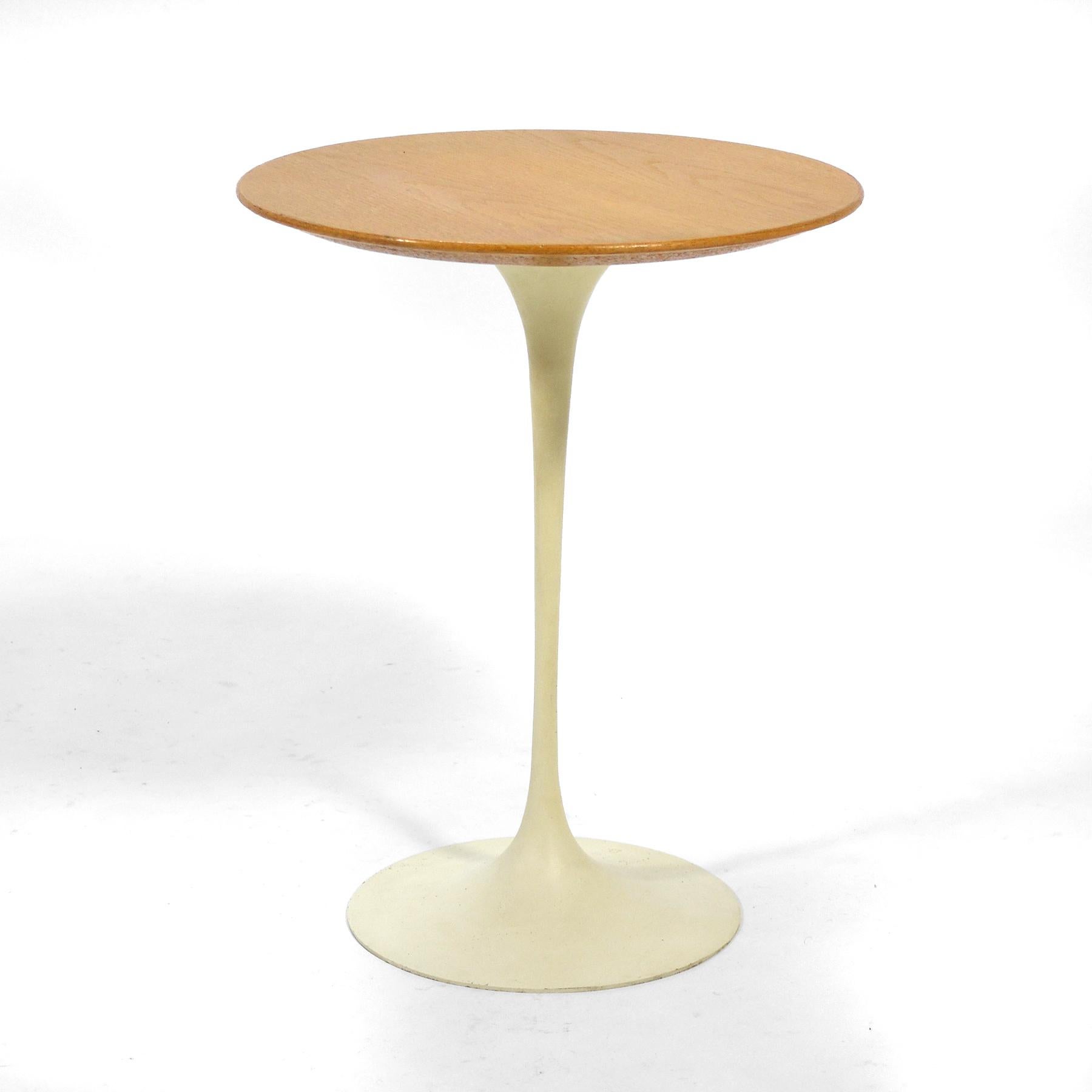 American Eero Saarinen Tulip Side Table with Oak Top