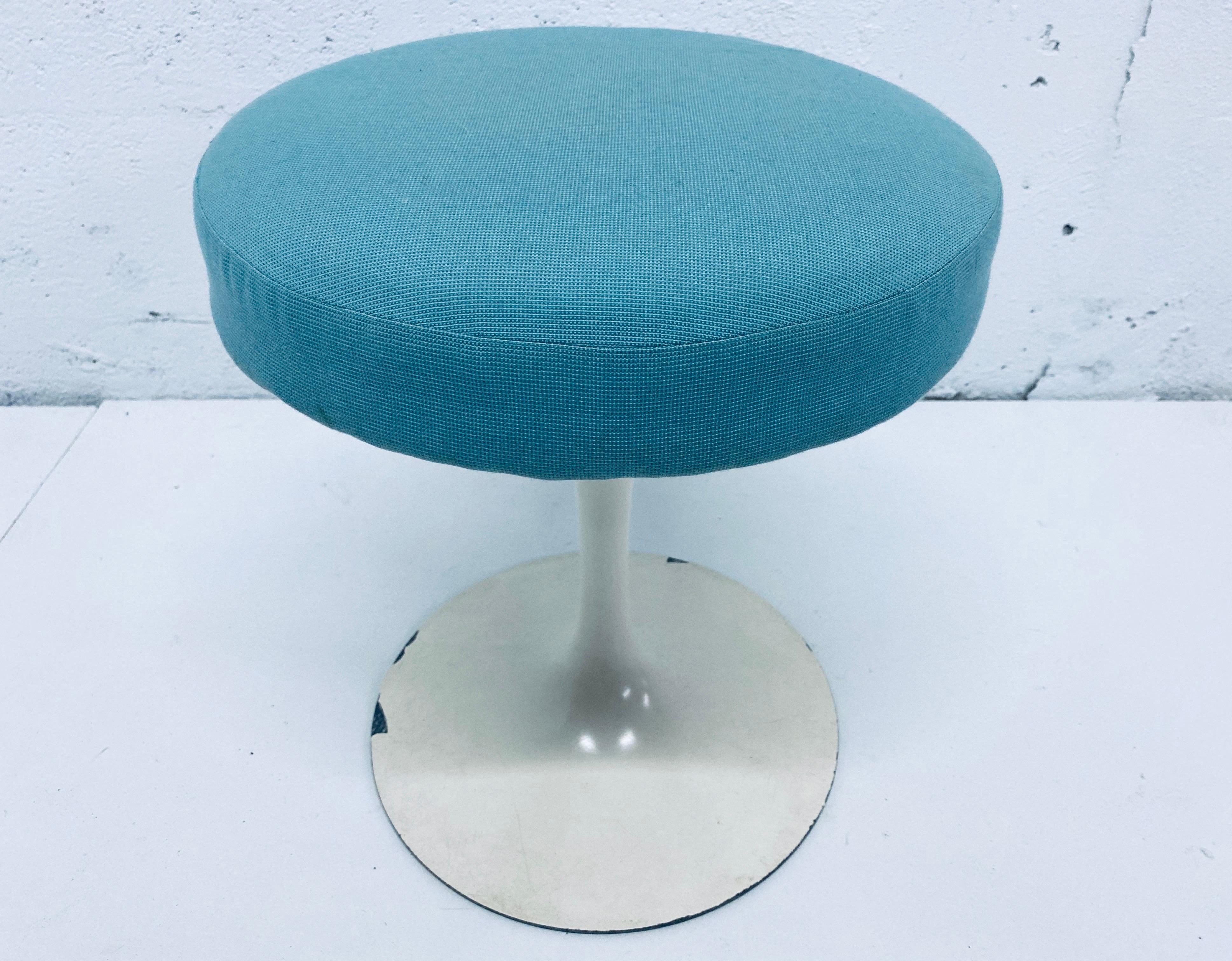 Original 1950s Eero Saarinen Tulip Swivel Stool for Knoll. Base is stamped BR51 and maintains original Knoll labels under seat. Cushions upholstery is original will need to be reupholstered or use as is. Paint loss on base.