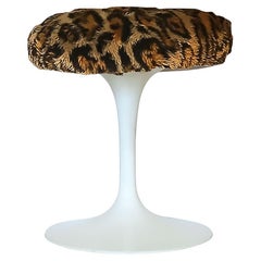 Eero Saarinen "Tulip" White Stool for Knoll W/ Leopard Print Seat