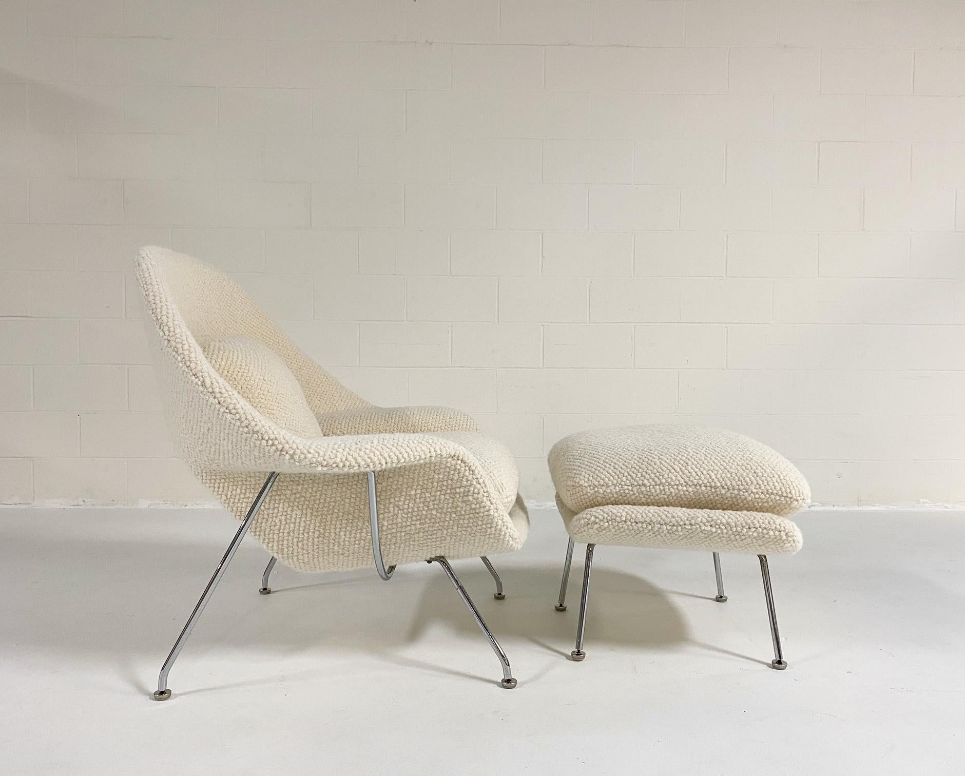 20th Century Eero Saarinen Womb Chair and Ottoman in Dedar Boucle