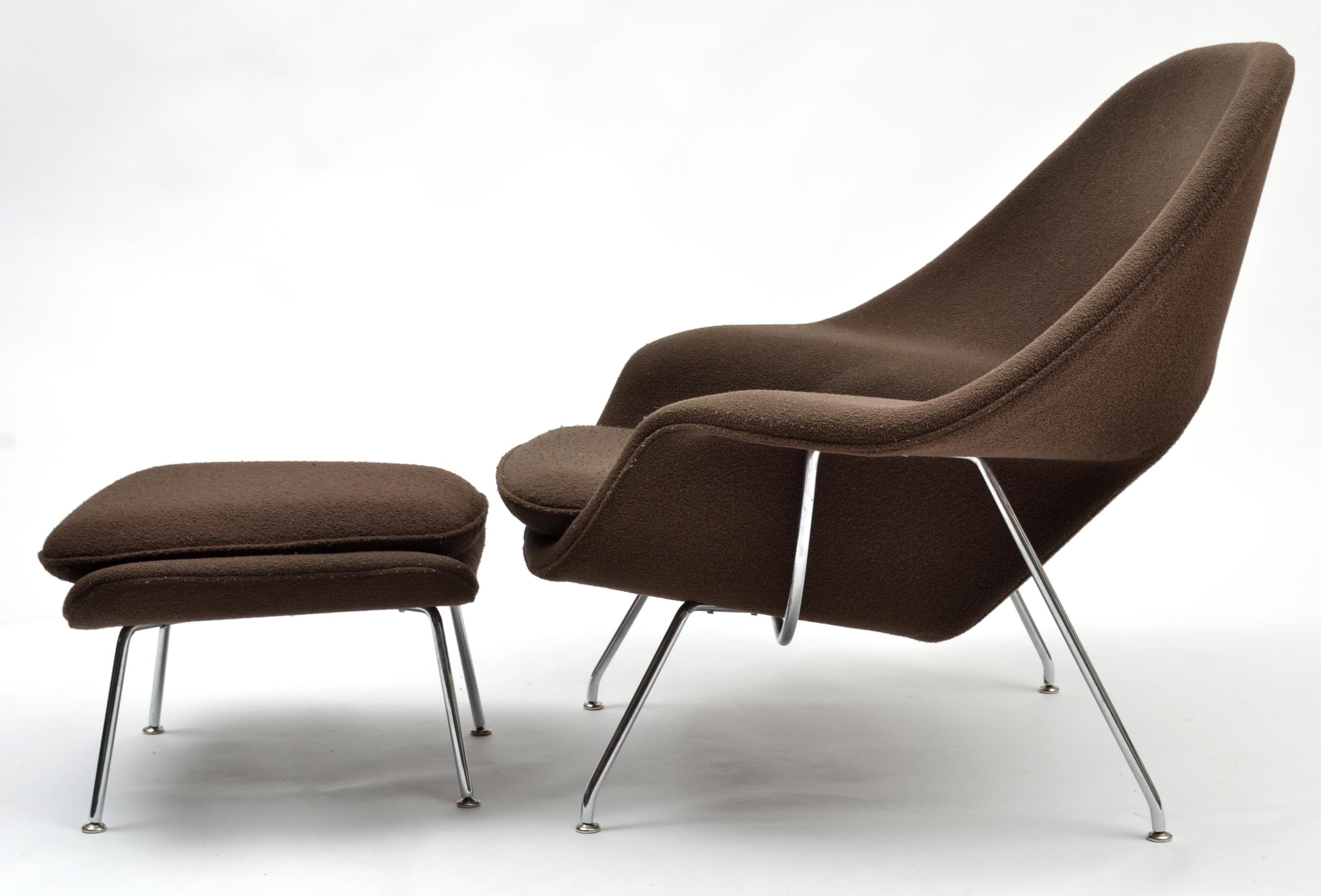 Brown womb chair and ottoman designed by Eero Saarinen and produced by Knoll. Unique Provenance.
 
