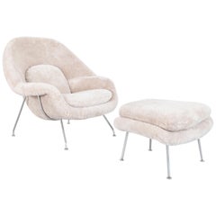 Eero Saarinen Womb Chair and Ottoman Reupholstered in Shearling