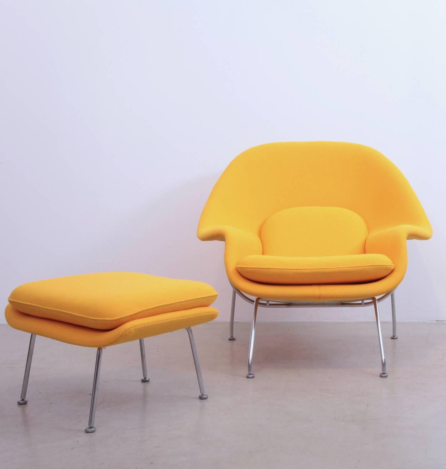 American Eero Saarinen Womb Chair with Ottoman by Knoll in New Kvadrat Fabric