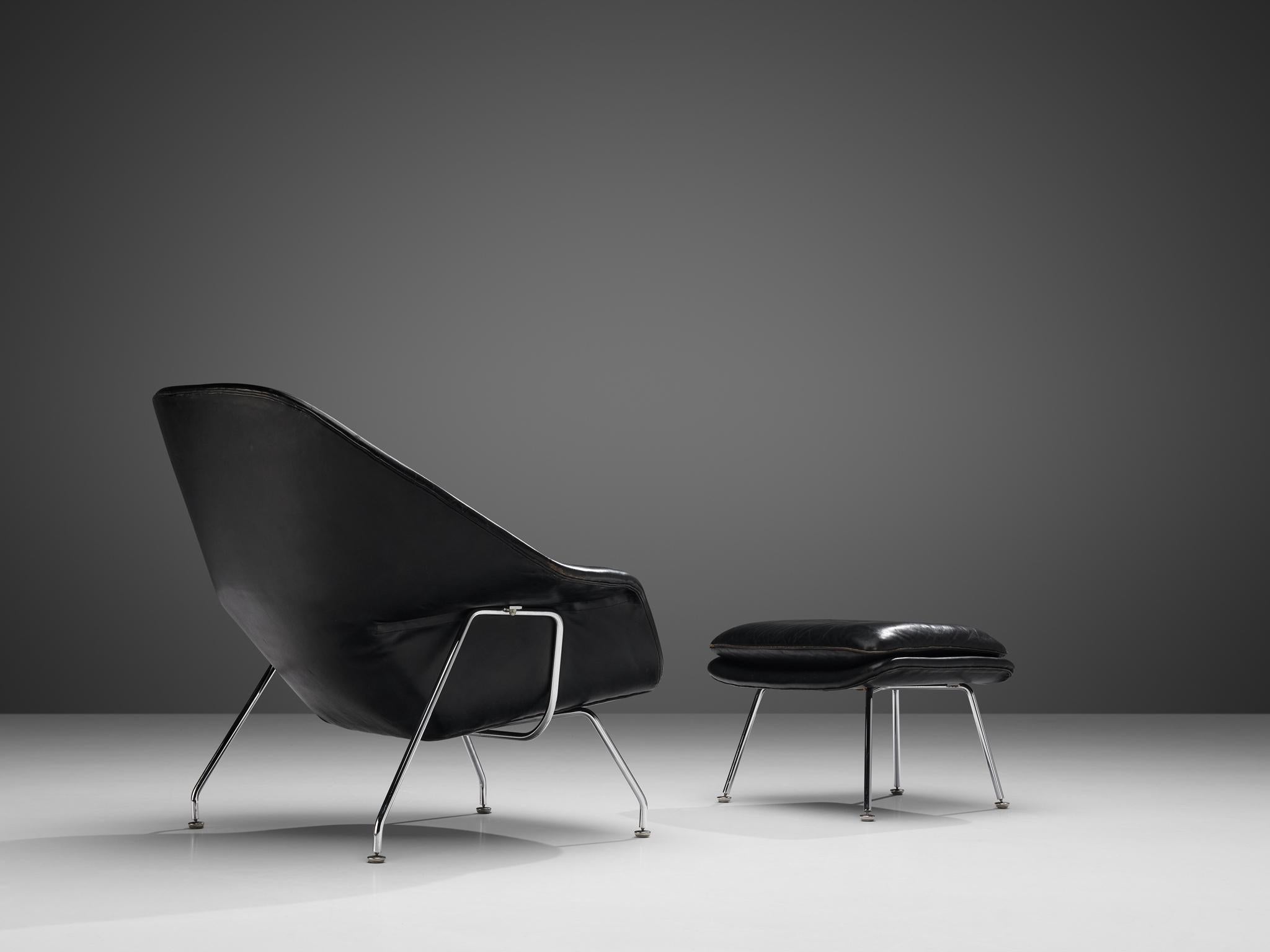 Eero Saarinen 'Womb' Chair with Ottoman in Original Leather 2