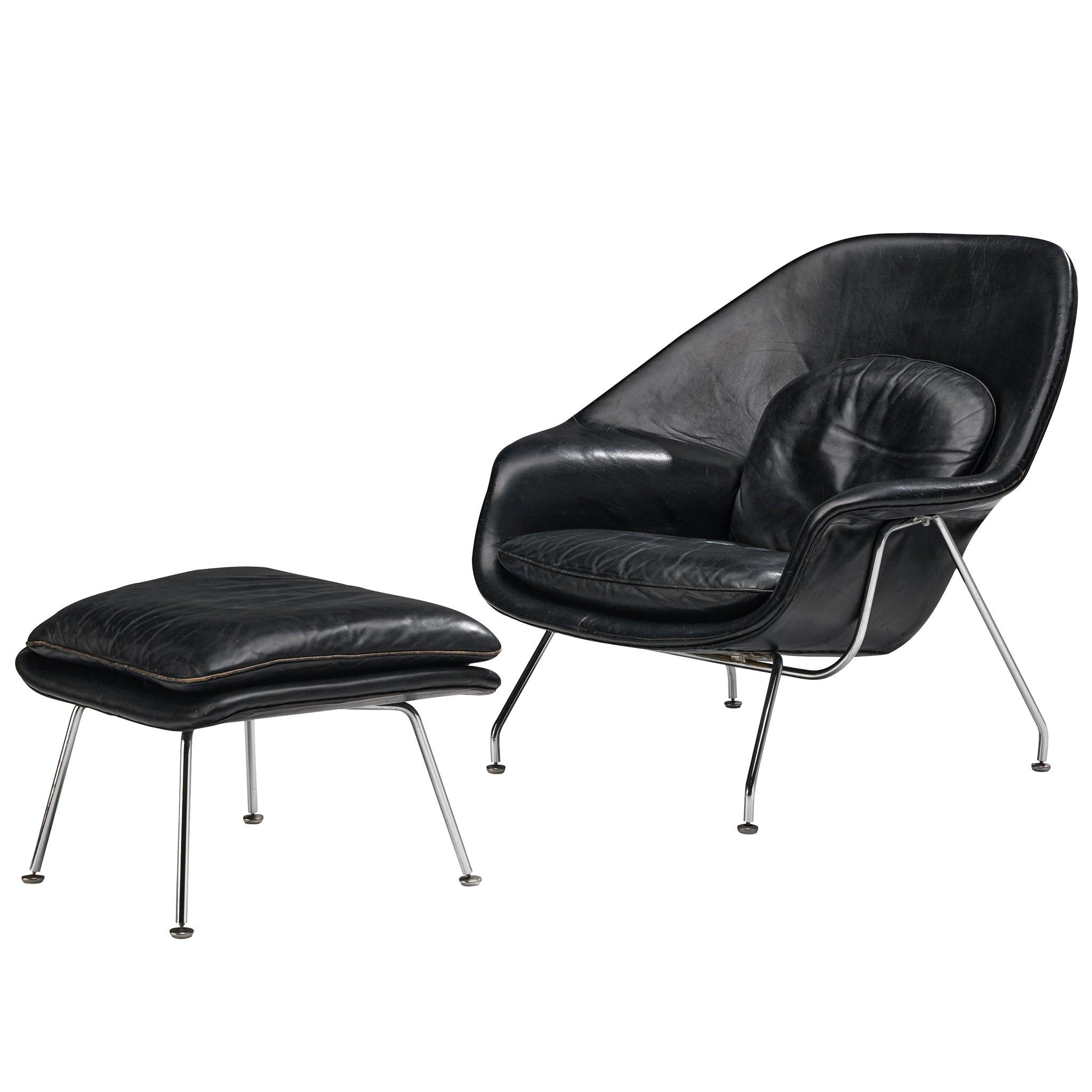 Eero Saarinen 'Womb' Chair with Ottoman in Original Leather