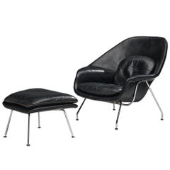 Used Eero Saarinen 'Womb' Chair with Ottoman in Original Leather