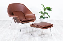 Eero Saarinen "Womb" Cognac Leather Chair with Ottoman for Knoll