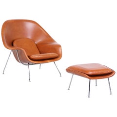 Eero Saarinen "Womb" Leather Chair with Ottoman for Knoll