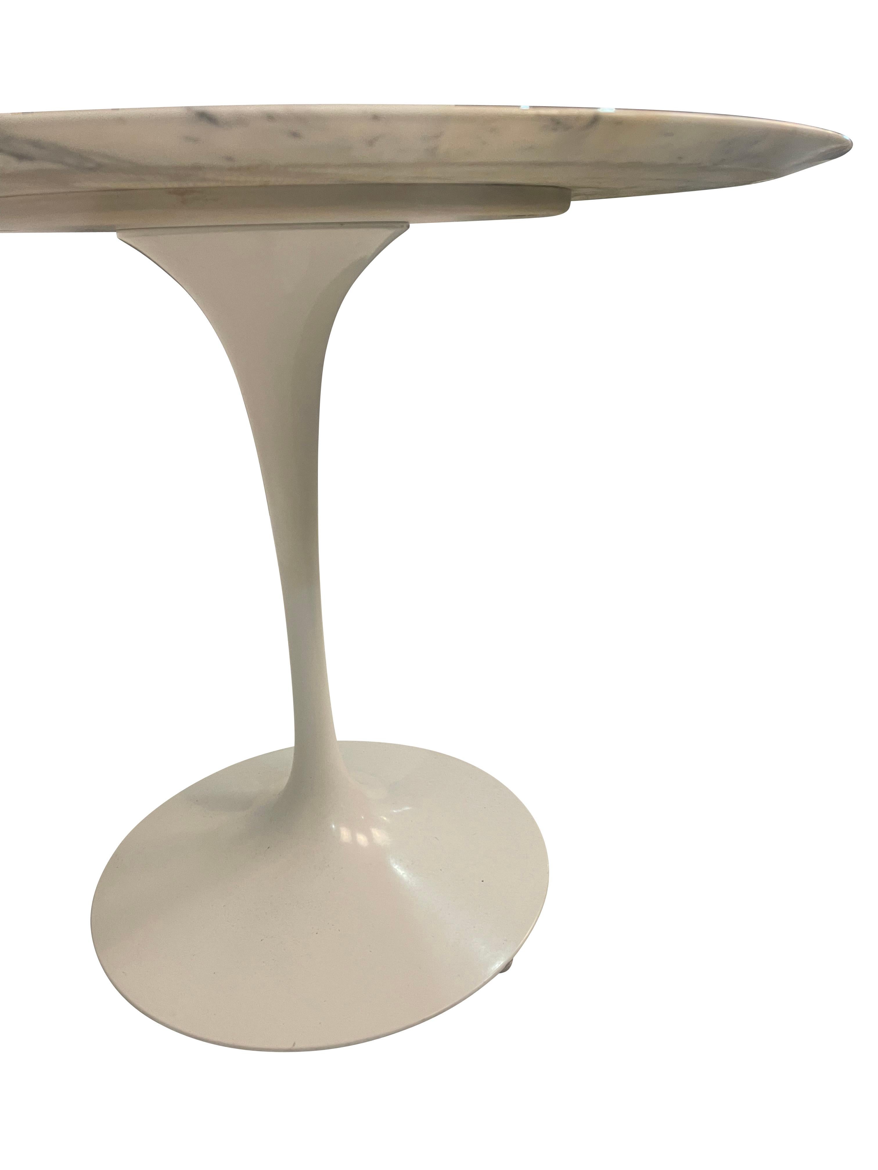 Mid-Century Modern Eero Sarrinen Marble Top Pedestal Tulip Table White and Grey Carrera Marble