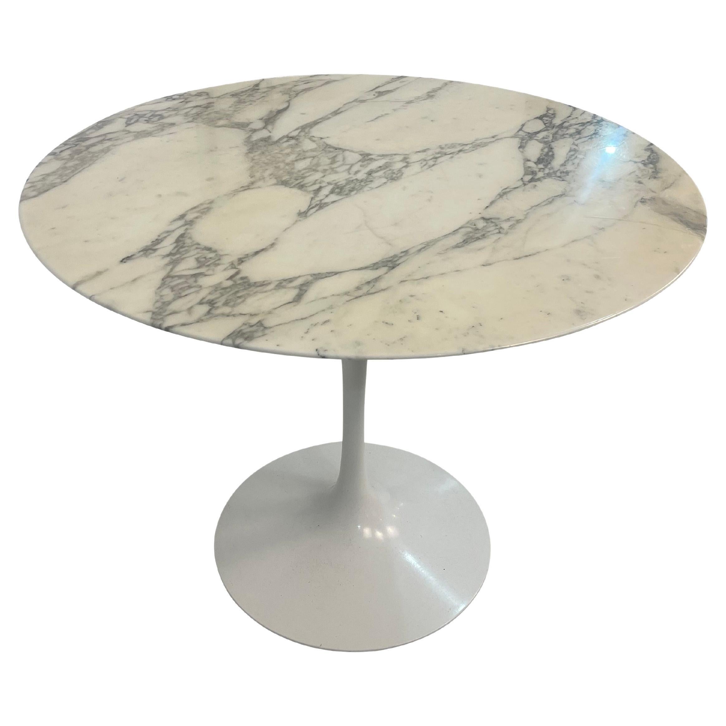 Eero Sarrinen Marble Top Pedestal Tulip Table White and Grey Carrera Marble