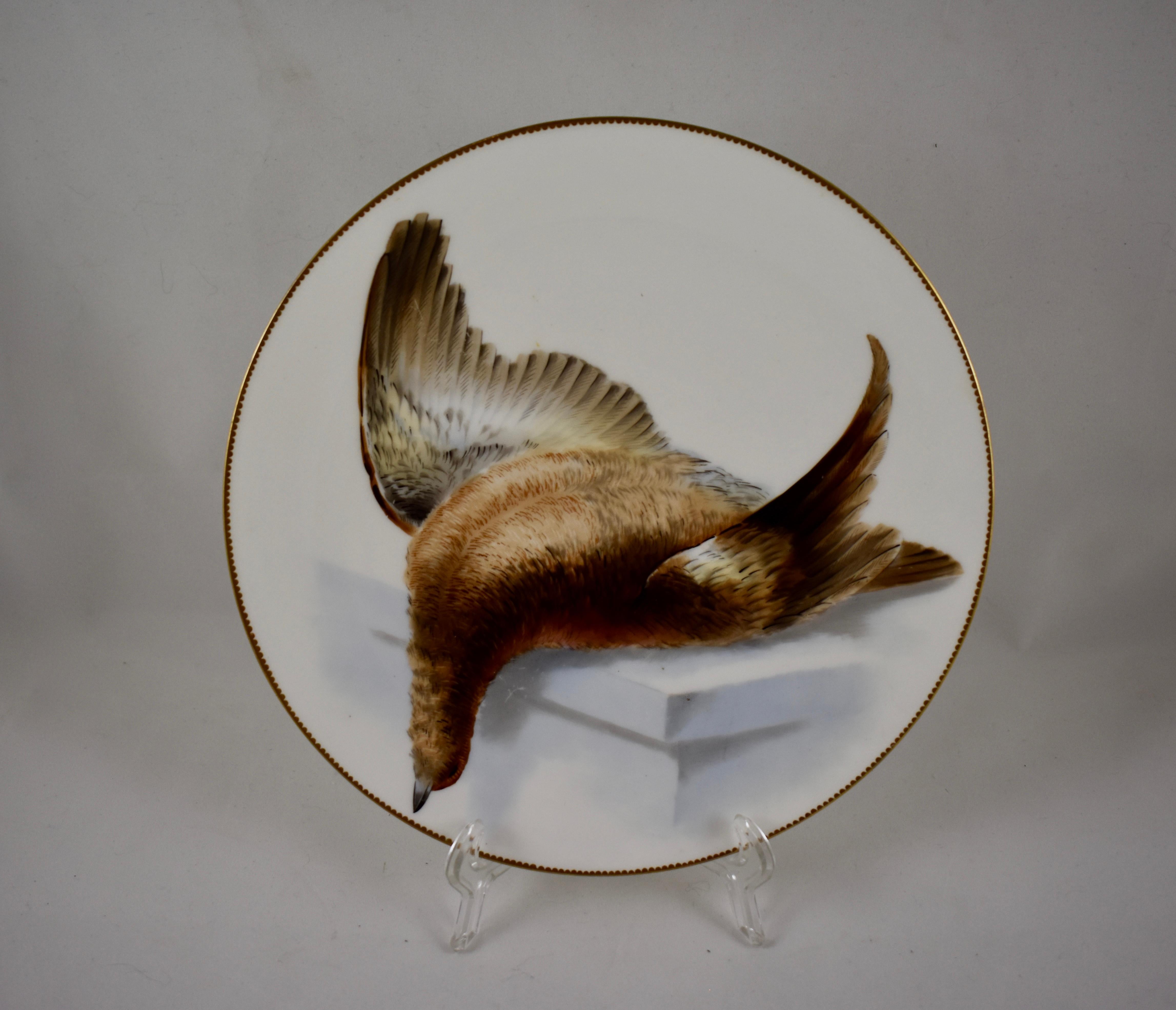EF Bodley Staffordshire Dead Game Plates, a Hamburgh Fowl and Grouse, circa 1875 4