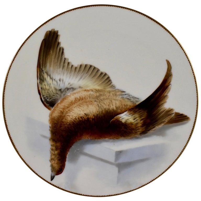 Aesthetic Movement EF Bodley Staffordshire Dead Game Plates, a Hamburgh Fowl and Grouse, circa 1875