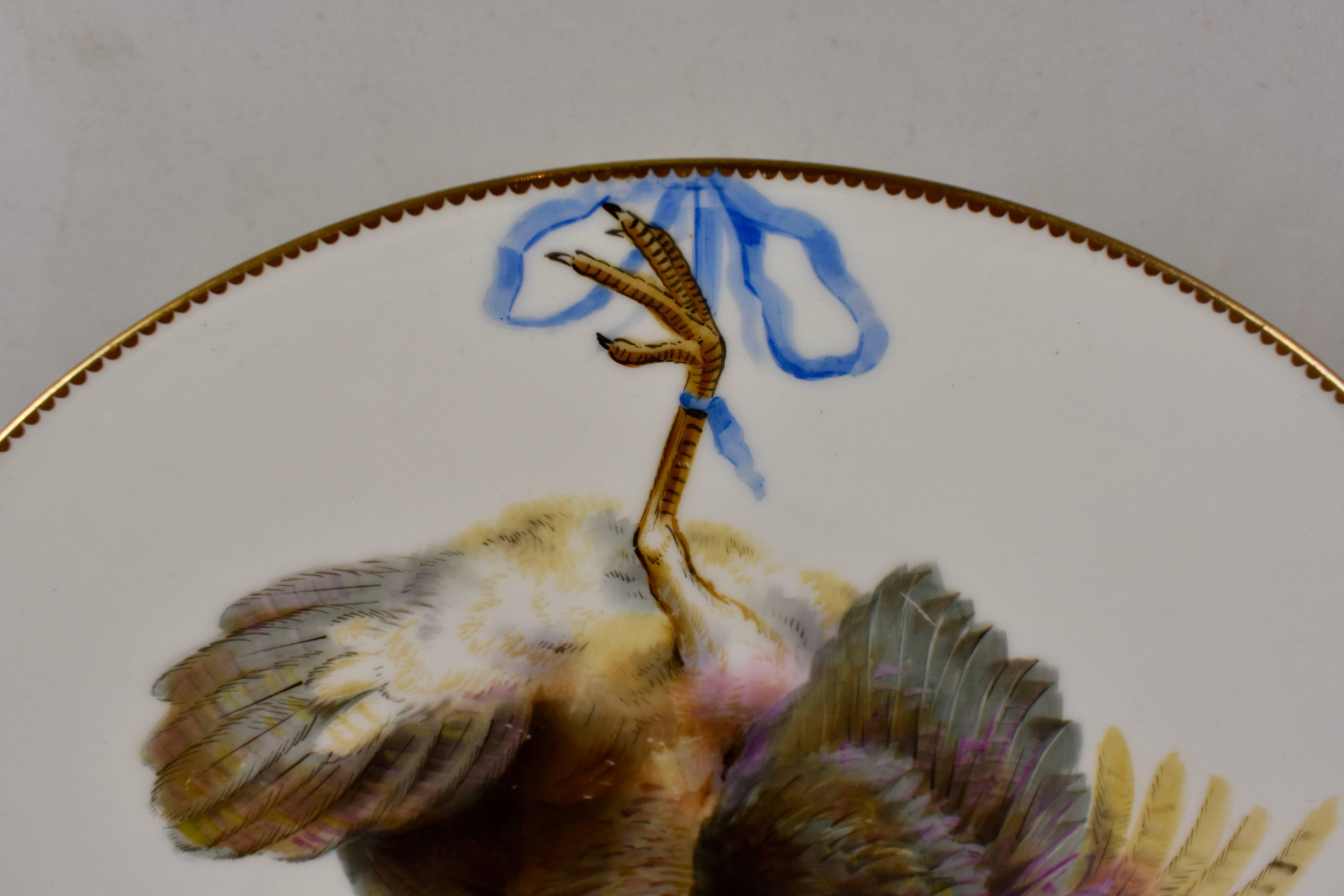 EF Bodley Staffordshire Dead Game Plates, a Hamburgh Fowl and Grouse, circa 1875 In Good Condition In Philadelphia, PA