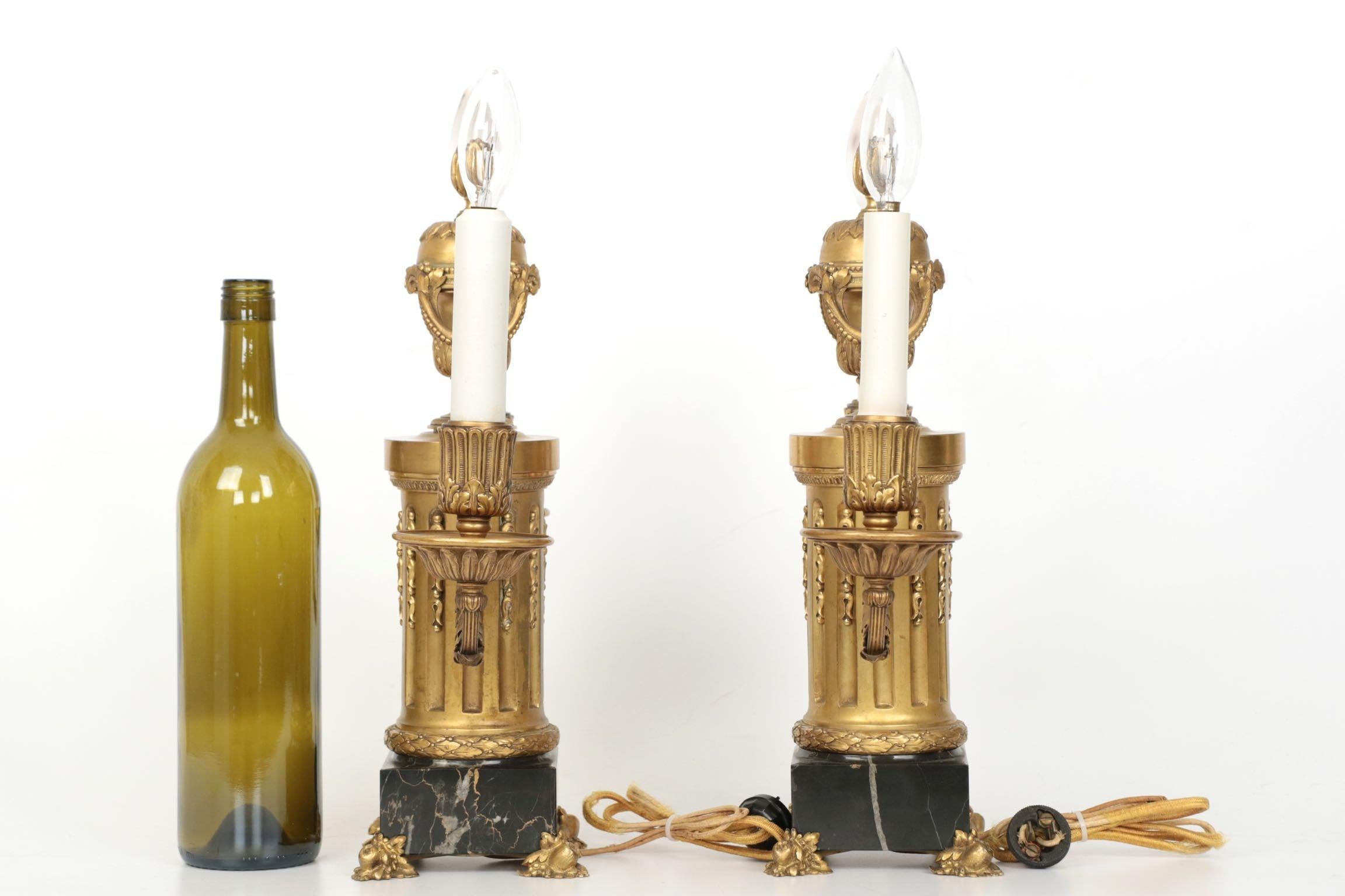 Louis XVI E.F. Caldwell American Two-Light Pair of Antique Candelabra Lamps, circa 1900 For Sale