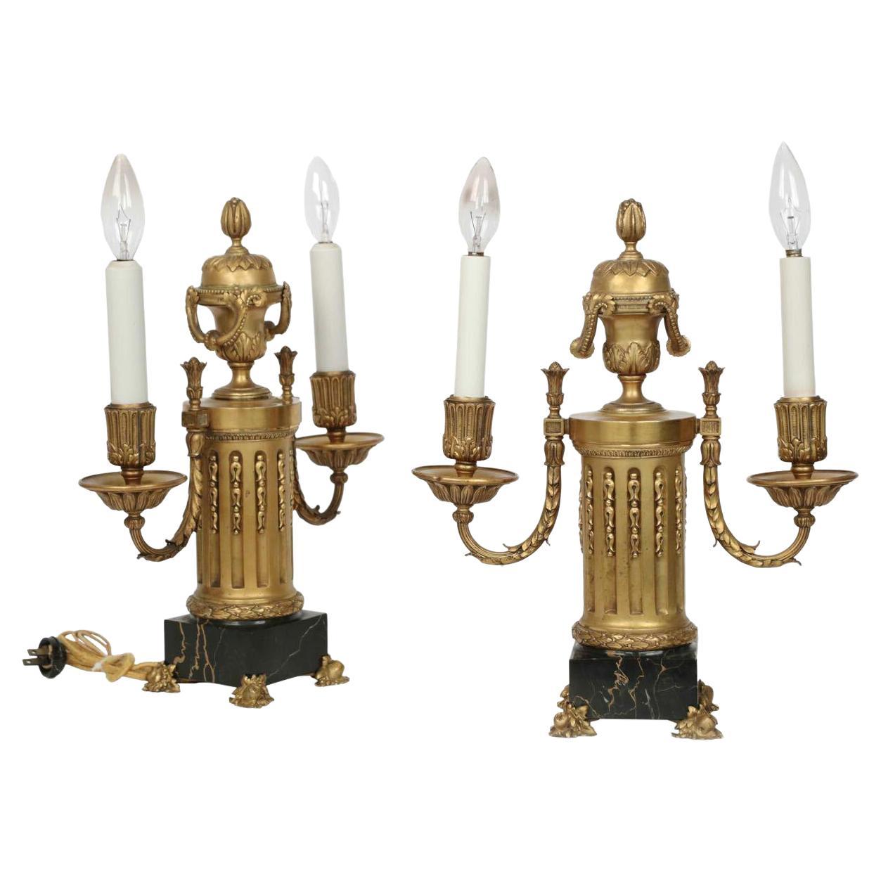 E.F. Caldwell American Two-Light Pair of Antique Candelabra Lampen, um 1900