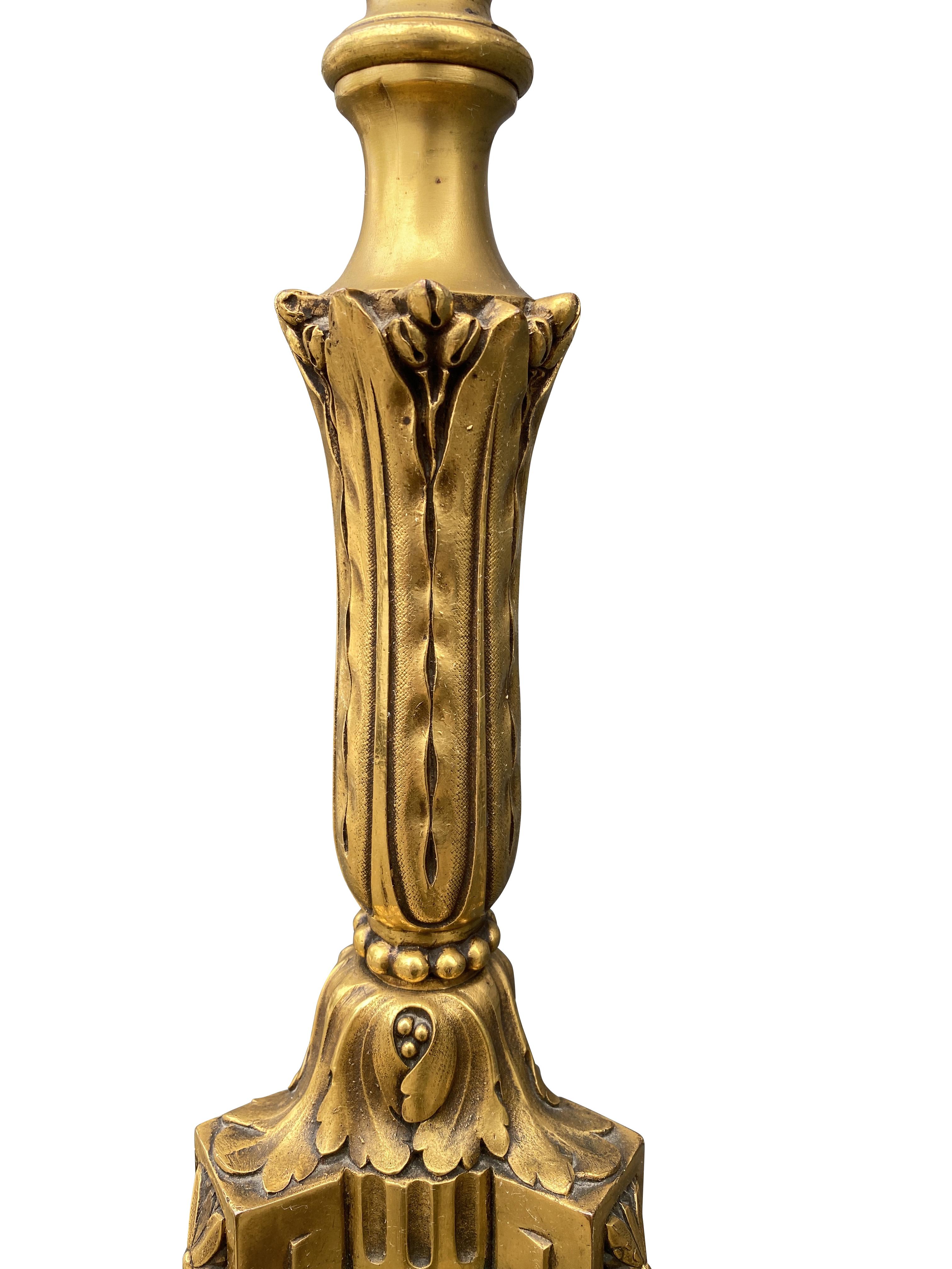 Neoclassical Revival E.F Caldwell and Company Gilt Bronze Floor Lamp For Sale