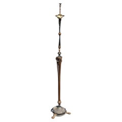 E.F. Caldwell Attributed Bronze and Steel Rams Head French Regency Floor Lamp