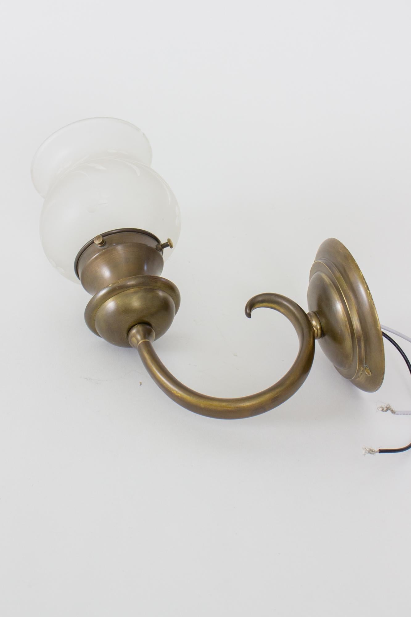E.F. Caldwell Brass Sconces with Etched Glass Shades- set of Four In Good Condition For Sale In Canton, MA