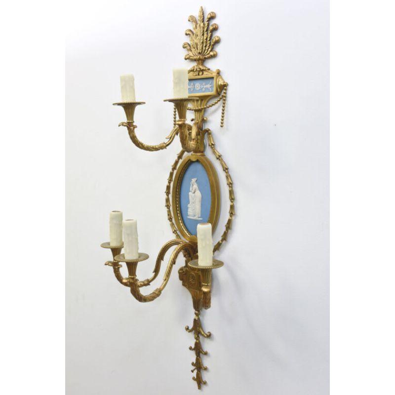 American E.F. Caldwell Bronze and Wedgewood Sconces