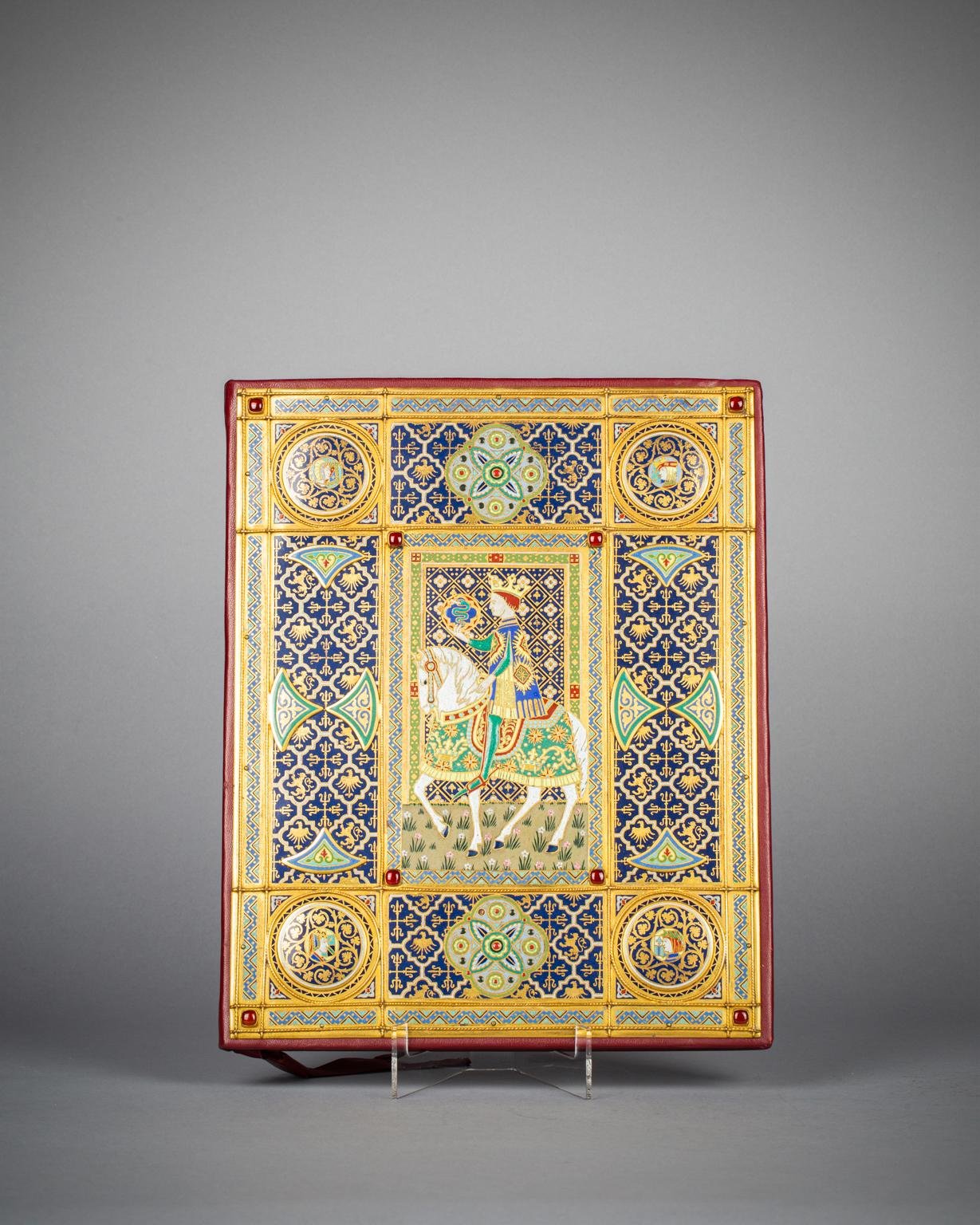 E.F. Caldwell Champlevé Enamel and Jeweled Folio Cover, Early 20th century.