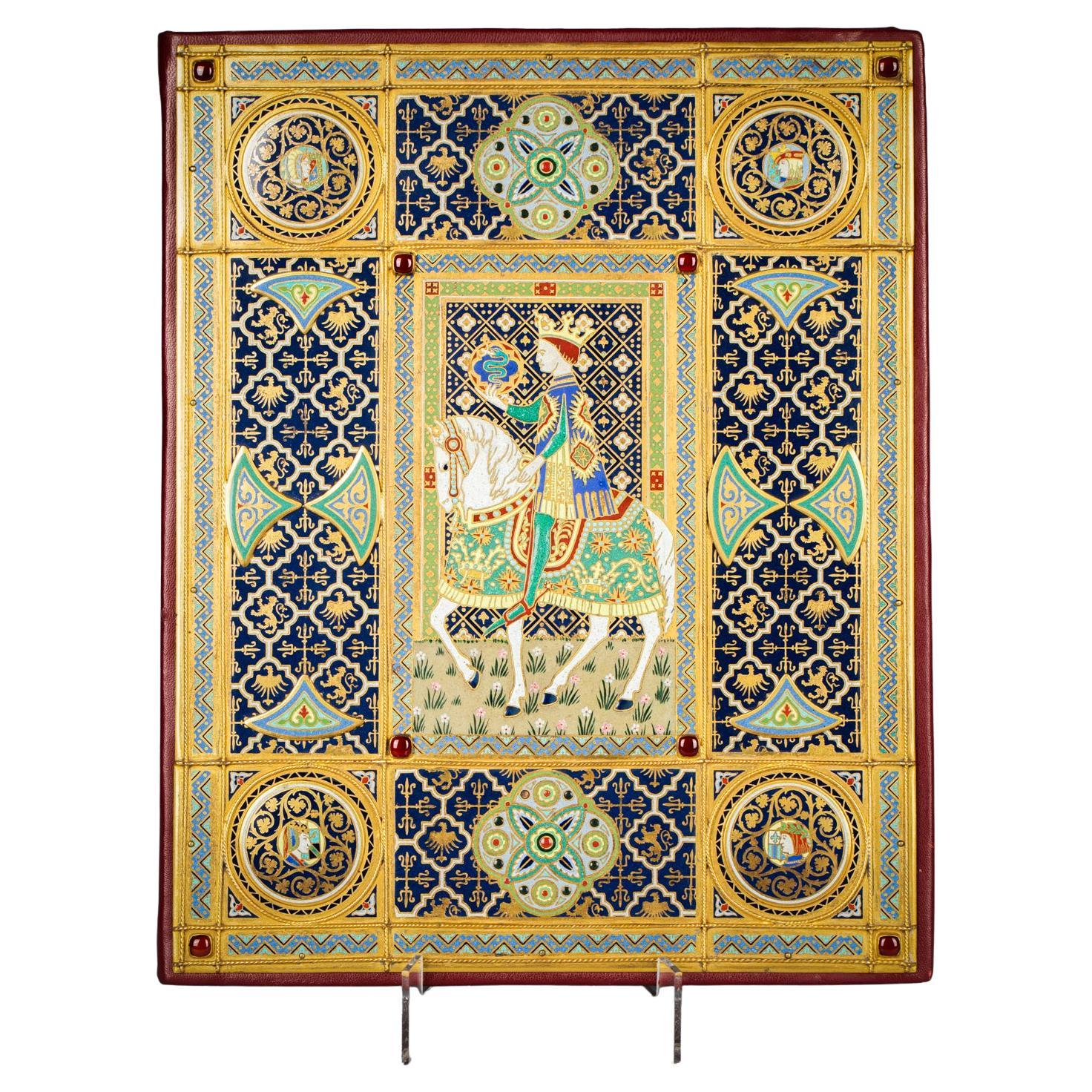 E.F. Caldwell Champlevé Enamel and Jeweled Folio Cover, Early 20th Century