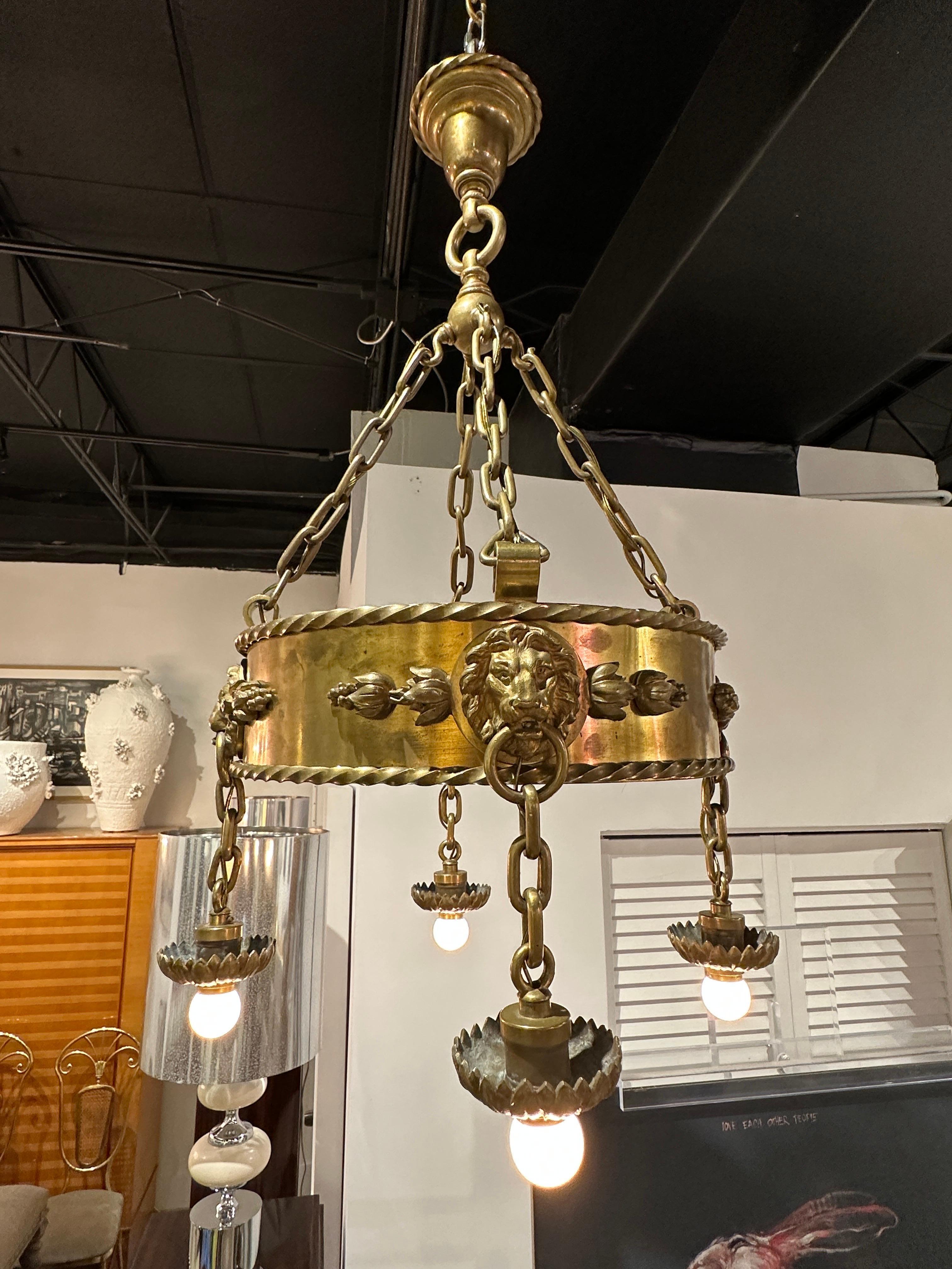 Early 20th Century E.F. Caldwell Important Bronze Chandelier, Two Available For Sale