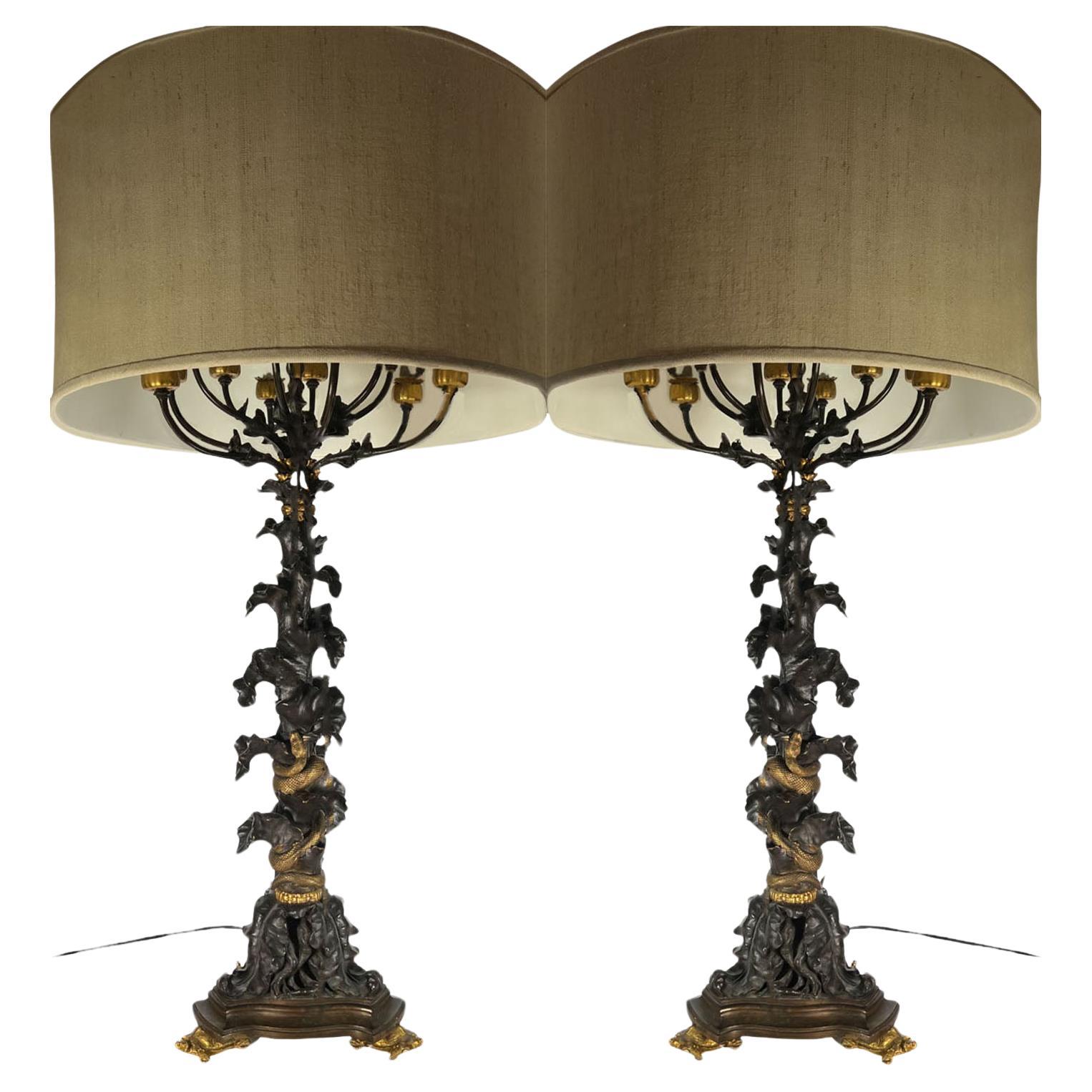 Attributed to E. F. Caldwell Lamps With Snakes And Turtles - A Pair For Sale
