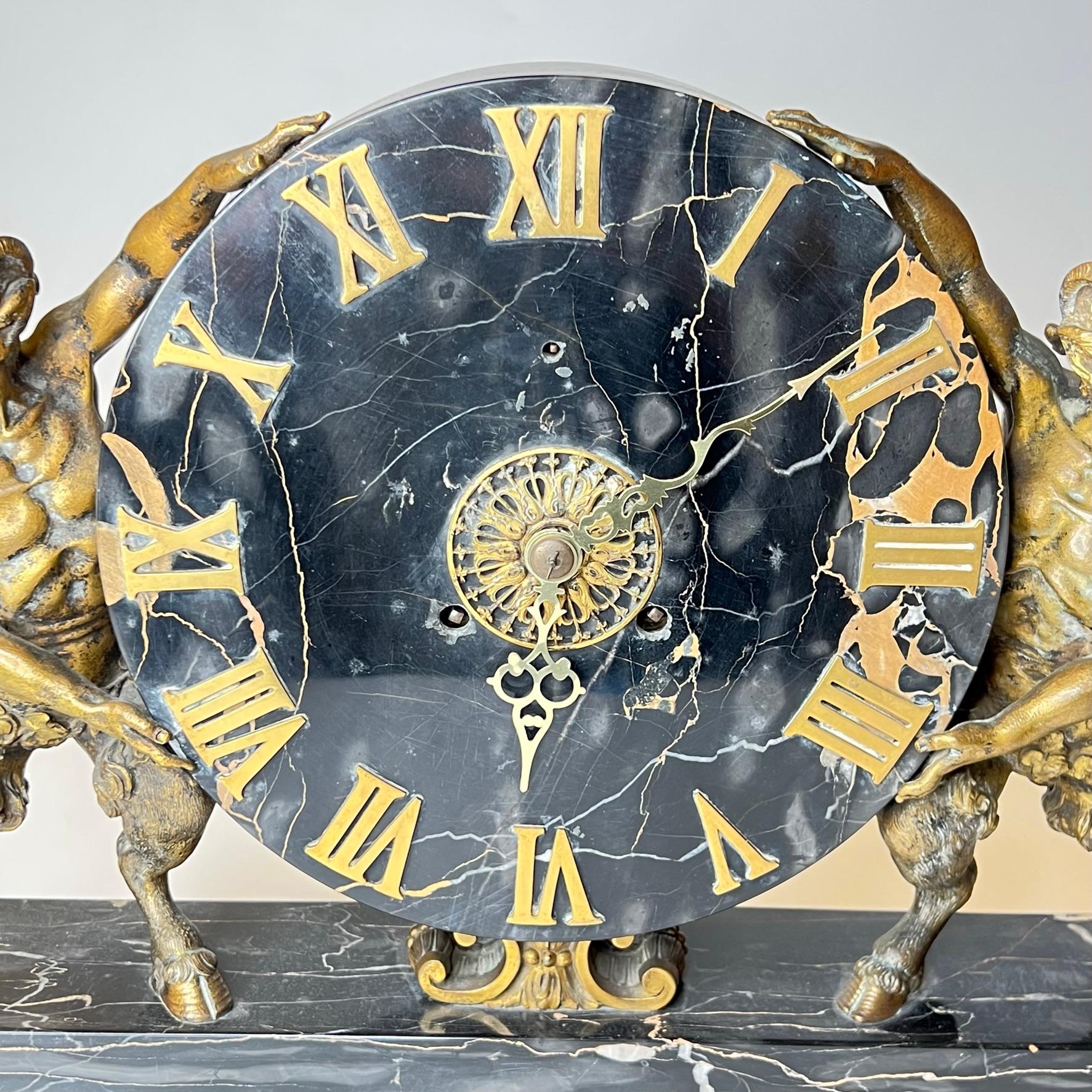 E.F. Caldwell Neoclassical Marble and Bronze Mantel Clock 3