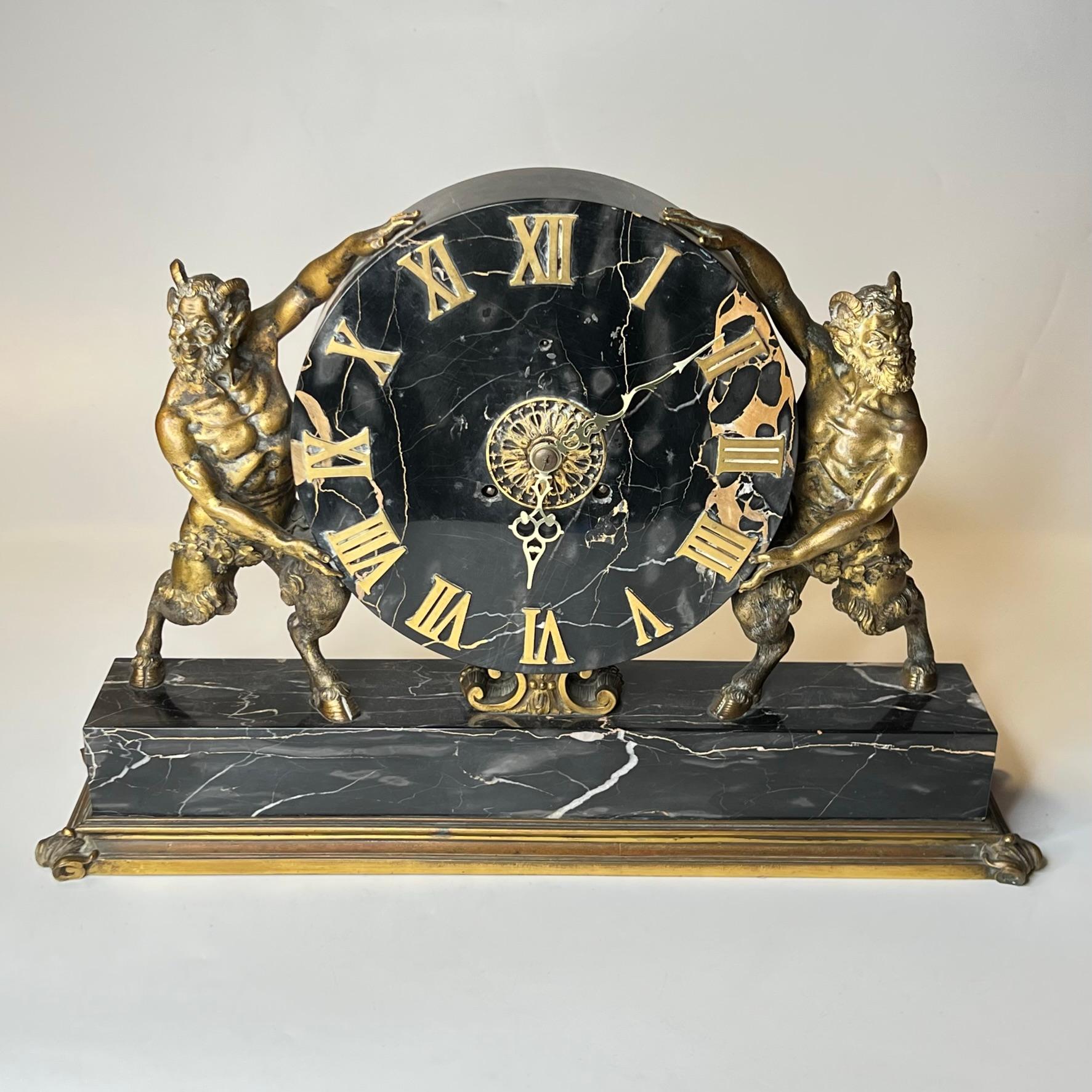 Neoclassical Revival E.F. Caldwell Neoclassical Marble and Bronze Mantel Clock