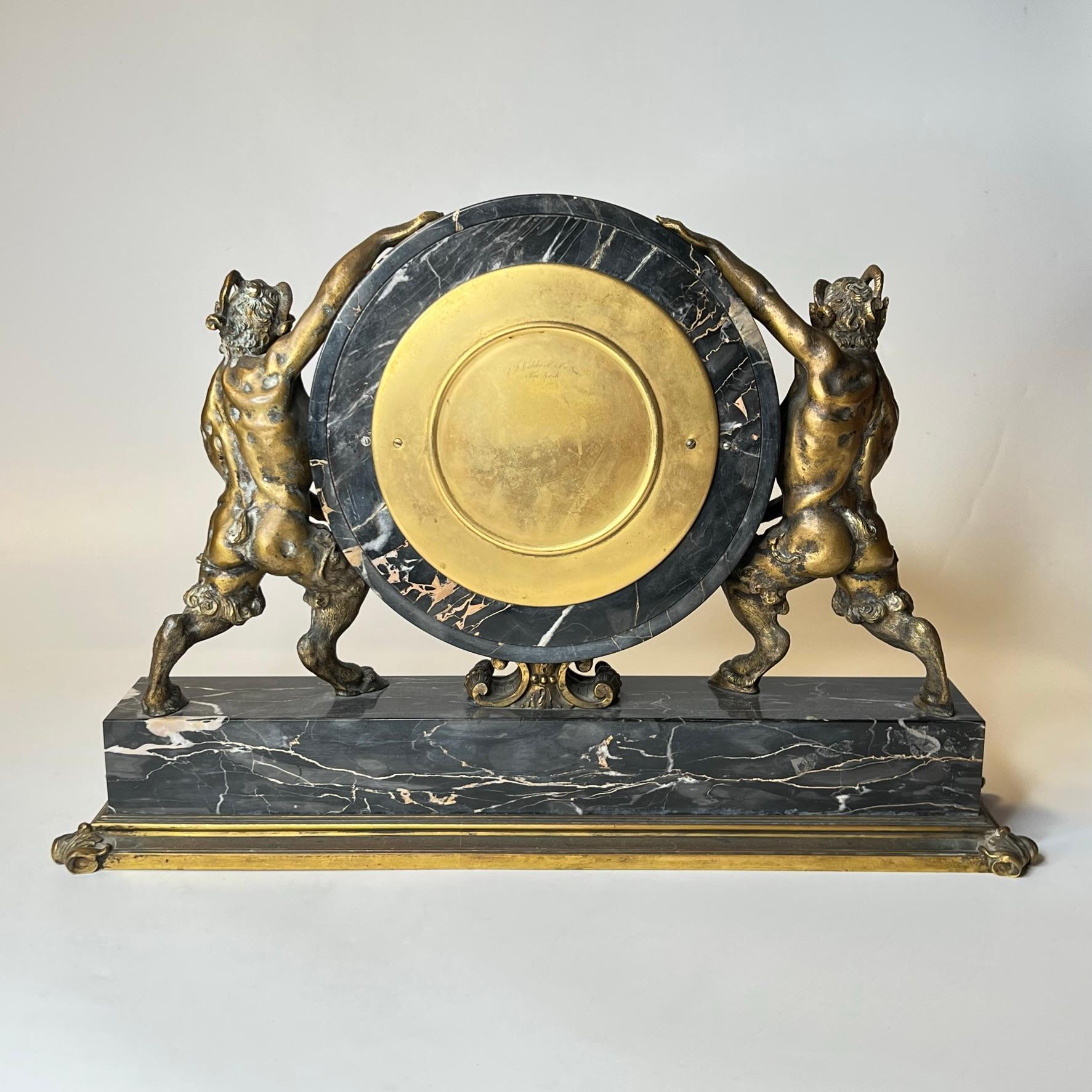 American E.F. Caldwell Neoclassical Marble and Bronze Mantel Clock